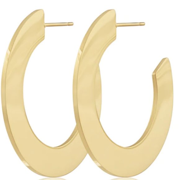 Sahira Hoop Earrings 1.2"  18kt Gold Plated Flat Water Resistant - Picture 2 of 8